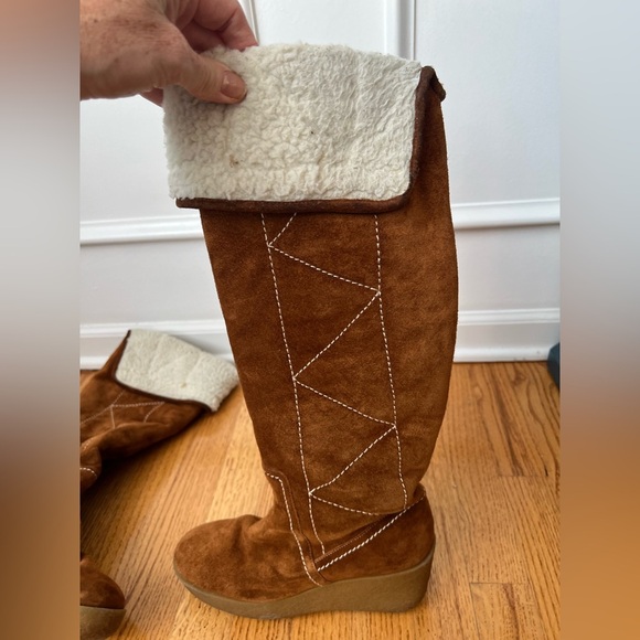 MICHAEL Michael Kors Crosby Suede Sherpa Lined Knee High Wedge Boots Size 7.5 - Picture 5 of 6